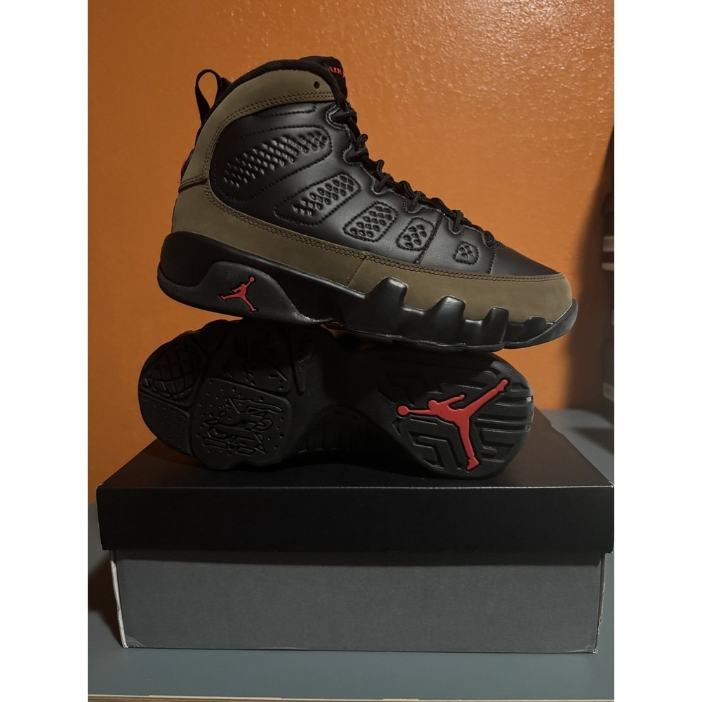 Jordan 9 Retro Olive 2024 Black Light Olive True Red 302359-015 Kids Size 6.5Y
